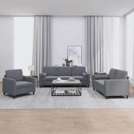 Juego de sofás con cojines 3 piezas terciopelo gris oscuro de , Sofás - Ref: Foro24-3201955, Precio: 630,46 €, Descuento: %
