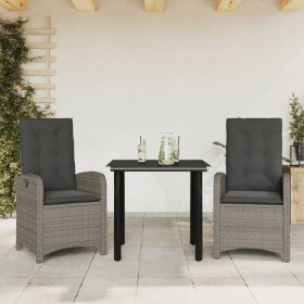 Set comedor de jardín 3 piezas con cojines ratán sintético gris en Conjuntos de jardín | Comprar online en Foru.es