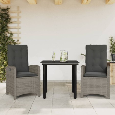 Set comedor de jardín 3 piezas con cojines ratán sintético gris en Conjuntos de jardín | Comprar online en Foru.es