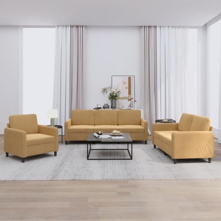 Juego de sofás 3 piezas terciopelo marrón de , Sofás - Ref: Foro24-3201941, Precio: 622,40 €, Descuento: %