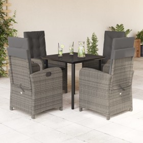 Set comedor de jardín 5 piezas con cojines ratán sintético gris en Conjuntos de jardín | Comprar online en Foru.es