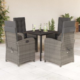 Set comedor de jardín 5 piezas con cojines ratán sintético gris en Conjuntos de jardín | Comprar online en Foru.es
