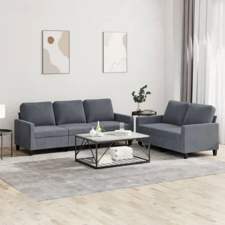 Zweiteilige Sofagarnitur aus dunkelgrauem Samt mit Kissen von , Sofas - Ref: Foro24-3201517, Preis: 497,39 €, Rabatt: %