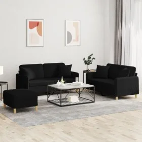 Juego de sofás con cojines 3 piezas tela negro de , Sofás - Ref: Foro24-3202114, Precio: 511,60 €, Descuento: %