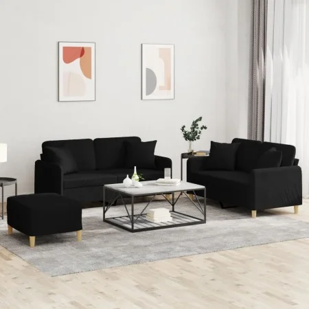 Juego de sofás con cojines 3 piezas tela negro de , Sofás - Ref: Foro24-3202114, Precio: 511,60 €, Descuento: %