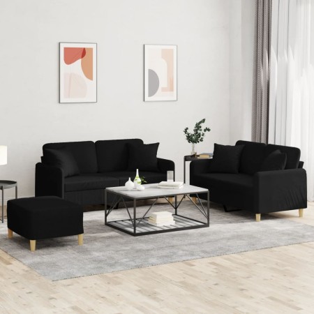 Juego de sofás con cojines 3 piezas tela negro de , Sofás - Ref: Foro24-3202114, Precio: 530,49 €, Descuento: %