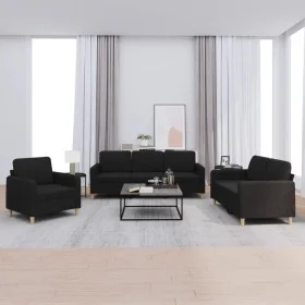 Sofagarnitur mit Kissen 3-teilig aus schwarzem Stoff von , Sofas - Ref: Foro24-3202058, Preis: 728,65 €, Rabatt: %