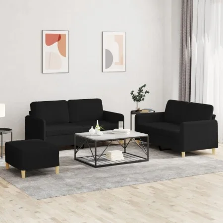 Juego de sofás con cojines 3 piezas tela negro de , Sofás - Ref: Foro24-3202098, Precio: 487,01 €, Descuento: %