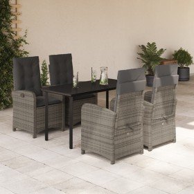 Set comedor de jardín 5 piezas con cojines ratán sintético gris en Conjuntos de jardín | Comprar online en Foru.es