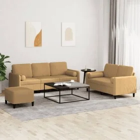 Dreiteilige Sofagarnitur aus braunem Samt mit Kissen von , Sofas - Ref: Foro24-3202051, Preis: 578,45 €, Rabatt: %
