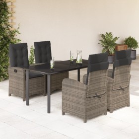 Set comedor de jardín 5 piezas con cojines ratán sintético gris en Conjuntos de jardín | Comprar online en Foru.es