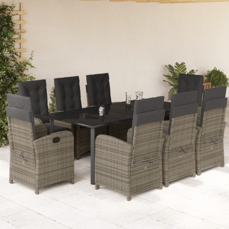 Set comedor jardín 9 pzas y cojines ratán sintético gris en Conjuntos de jardín | Comprar online en Foru.es