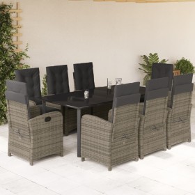 Set comedor jardín 9 pzas y cojines ratán sintético gris en Conjuntos de jardín | Comprar online en Foru.es