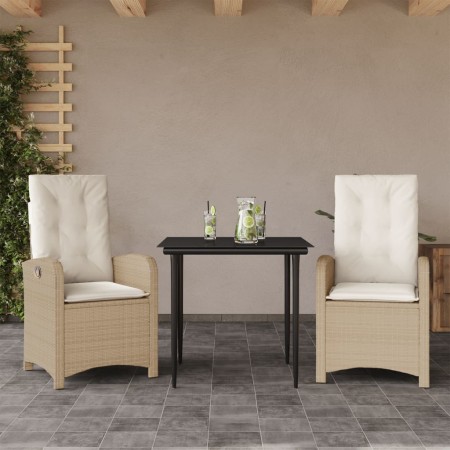 Set comedor de jardín 3 pzas con cojines ratán sintético beige en Conjuntos de jardín | Comprar online en Foru.es