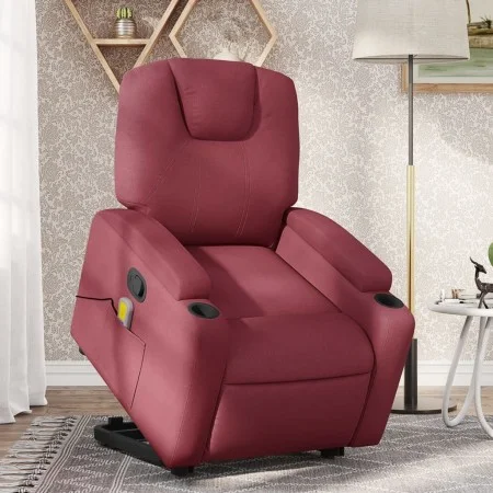 Sillón reclinable de masaje elevable tela rojo tinto de , Sillones - Ref: Foro24-3204383, Precio: 309,57 €, Descuento: %