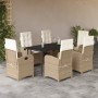 Set comedor de jardín 7 pzas con cojines ratán sintético beige en Conjuntos de jardín | Comprar online en Foru.es