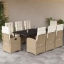 Set comedor de jardín 9 pzas con cojines ratán sintético beige en Conjuntos de jardín | Comprar online en Foru.es