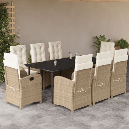 Set comedor de jardín 9 pzas con cojines ratán sintético beige en Conjuntos de jardín | Comprar online en Foru.es