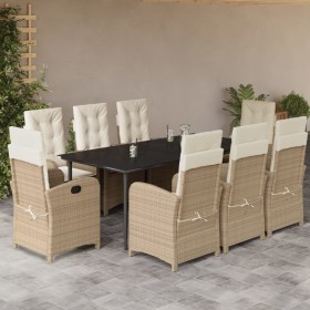 Set comedor de jardín 9 pzas con cojines ratán sintético beige en Conjuntos de jardín | Comprar online en Foru.es