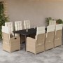 Set comedor de jardín 9 pzas con cojines ratán sintético beige en Conjuntos de jardín | Comprar online en Foru.es