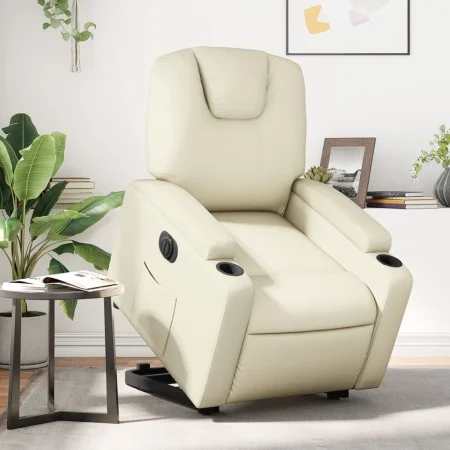 Sillón reclinable elevable eléctrico de cuero sintético crema de , Sillones - Ref: Foro24-3204445, Precio: 352,79 €, Descuent...