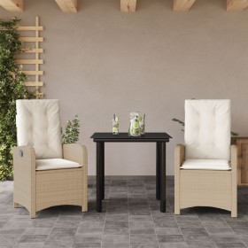 Set comedor de jardín 3 pzas con cojines ratán sintético beige en Conjuntos de jardín | Comprar online en Foru.es