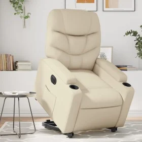 Sillón reclinable elevable eléctrico de cuero sintético crema de , Sillones - Ref: Foro24-3204673, Precio: 357,28 €, Descuent...