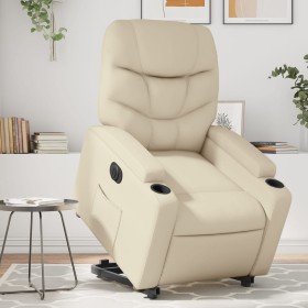 Sillón reclinable elevable eléctrico de cuero sintético crema de , Sillones - Ref: Foro24-3204673, Precio: 328,53 €, Descuent...