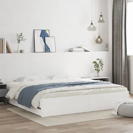 Estructura cama con cajones madera ingeniería blanca 200x200 cm de , Camas y somieres - Ref: Foro24-3207245, Precio: 172,90 €...
