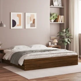 Oak brown engineered wood bed with drawers 200x200 cm by , Beds and slatted bases - Ref: Foro24-3207251, Price: 222,85 €, Dis...