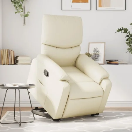 Sillón reclinable elevable cuero artificial color crema de , Sillones - Ref: Foro24-3204887, Precio: 313,57 €, Descuento: %