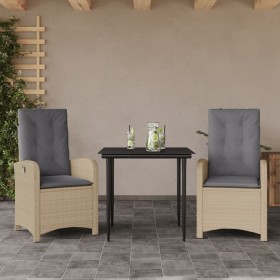 Set comedor de jardín 3 pzas con cojines ratán sintético beige en Conjuntos de jardín | Comprar online en Foru.es