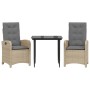 Set comedor de jardín 3 pzas con cojines ratán sintético beige en Conjuntos de jardín | Comprar online en Foru.es