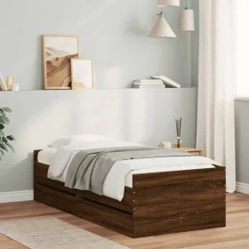 Brown oak bed frame with drawers 100x200 cm by , Beds and slatted bases - Ref: Foro24-3207342, Price: 172,50 €, Discount: %