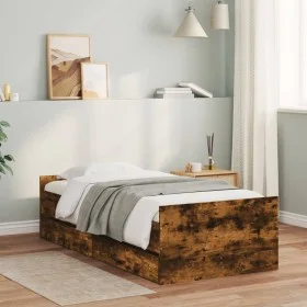 Estructura de cama con cajones roble ahumado 90x200 cm de , Camas y somieres - Ref: Foro24-3207375, Precio: 161,74 €, Descuen...