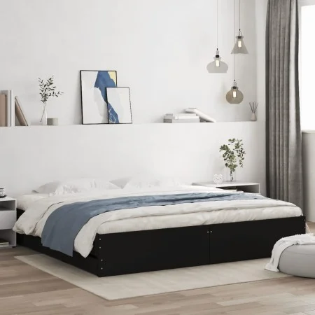 Estructura cama con cajones madera ingeniería negra 180x200 cm de , Camas y somieres - Ref: Foro24-3207253, Precio: 209,77 €,...