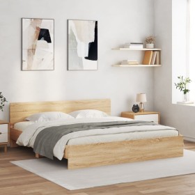 Estructura de cama con cabecero roble Sonoma 160x200 cm de , Camas y somieres - Ref: Foro24-3207471, Precio: 177,60 €, Descue...