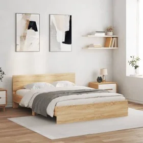 Sonoma oak bed frame with headboard 150x200 cm by , Beds and slatted bases - Ref: Foro24-3207478, Price: 140,02 €, Discount: %