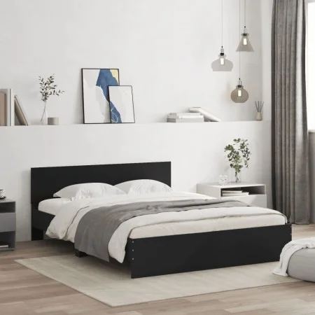 Bed frame with black headboard 140x200 cm by , Beds and slatted bases - Ref: Foro24-3207484, Price: 174,51 €, Discount: %