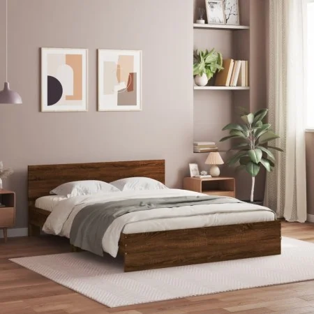 Estructura de cama con cabecero marrón roble 140x190 cm de , Camas y somieres - Ref: Foro24-3207503, Precio: 179,25 €, Descue...