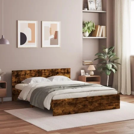 Estructura de cama con cabecero roble ahumado 140x190 cm de , Camas y somieres - Ref: Foro24-3207501, Precio: 152,71 €, Descu...