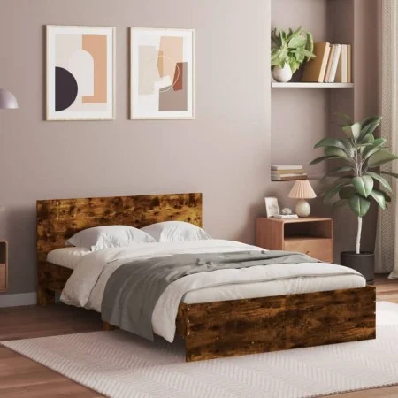 Estructura de cama con cabecero roble ahumado 120x190 cm de , Camas y somieres - Ref: Foro24-3207515, Precio: 147,54 €, Descu...
