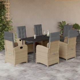 Set comedor de jardín 7 pzas con cojines ratán sintético beige en Conjuntos de jardín | Comprar online en Foru.es
