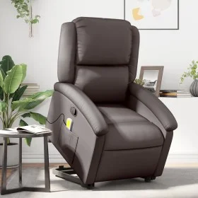 Sillón reclinable masaje elevable cuero auténtico marrón oscuro de , Sillones - Ref: Foro24-3204267, Precio: 429,50 €, Descue...