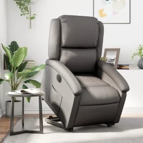 Sillón reclinable eléctrico elevable cuero auténtico gris de , Sillones - Ref: Foro24-3204273, Precio: 431,92 €, Descuento: %