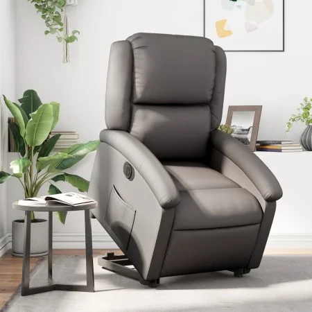 Sillón reclinable eléctrico elevable cuero auténtico gris de , Sillones - Ref: Foro24-3204273, Precio: 431,92 €, Descuento: %
