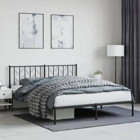 Estructura de cama con cabecero metal negro 160x200 cm de , Camas y somieres - Ref: Foro24-374440, Precio: 129,24 €, Descuent...