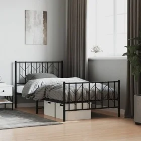 Estructura de cama con cabecero y estribo metal negro 100x190cm de , Camas y somieres - Ref: Foro24-374449, Precio: 75,48 €, ...