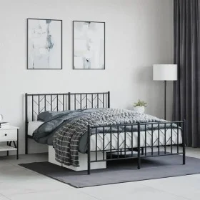 Black metal headboard and footboard bed frame 140x200cm by , Beds and slatted bases - Ref: Foro24-374456, Price: 122,14 €, Di...