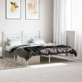Estructura de cama de metal con cabecero blanca 150x200 cm de , Camas y somieres - Ref: Foro24-374390, Precio: 103,89 €, Desc...
